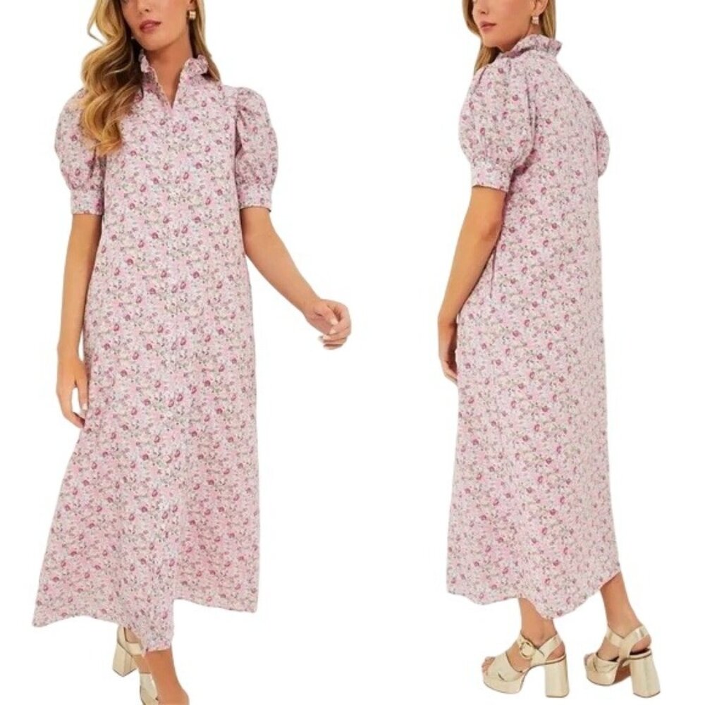 Tuckernuck Hyacinth House Louisa Pink Floral Ruffle Collar Maxi Dress Size XS